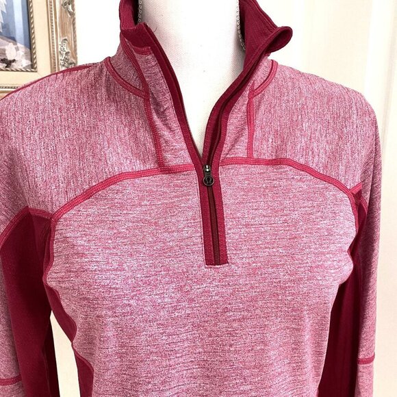 Lululemon Heather Pink Red Mesh Athletic Long Sleeve 1/4 Zip Top Size 10 - Picture 3 of 11